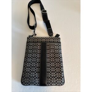 Y2K Coach Black Jacquard Signature C Fabric Leather Swing Crossbody Bag